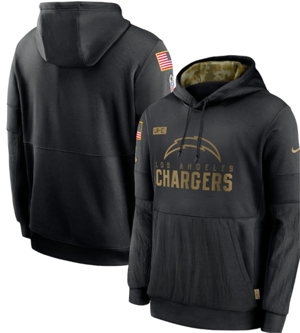 Men's Los Angeles Chargers 2020 Black Salute to Service Sideline Performance Pullover NFL Hoodie